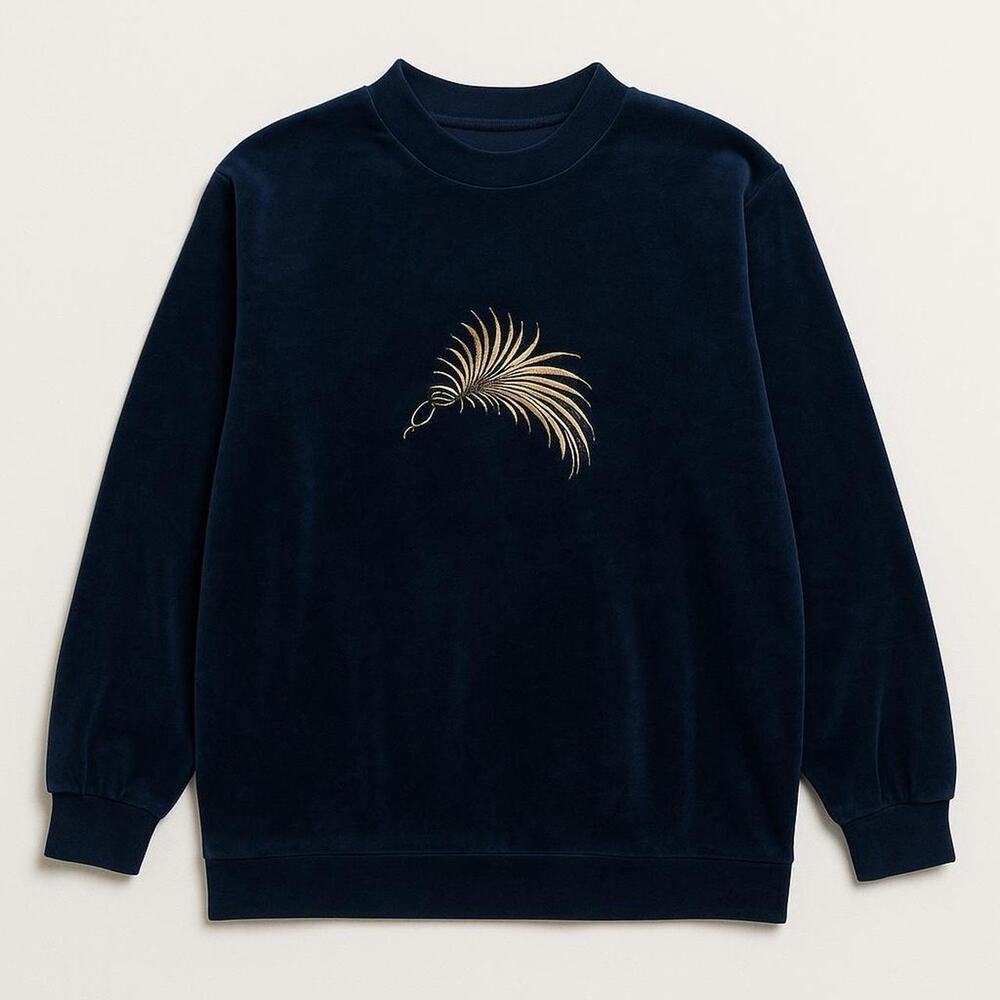 Navy‎ Blue Vintage Velvet Embroidered Sweater Peacock Animal Whimsigoth Grunge